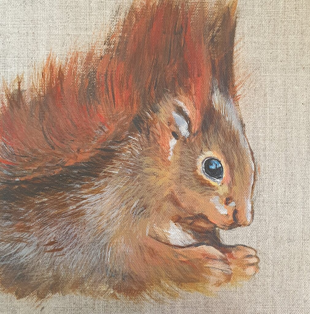 écureuil roux peint à l'acrylique sur toile