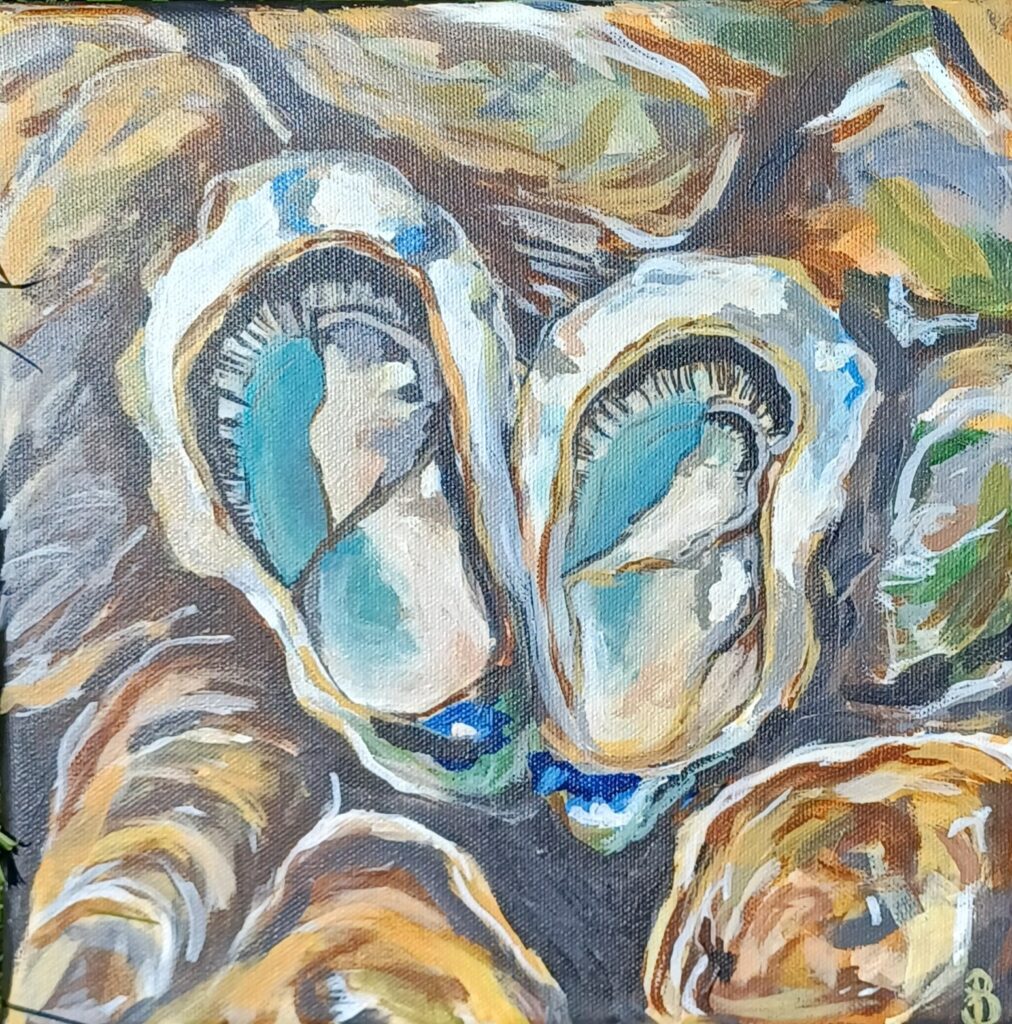 peinture d'huitres sur format carrée