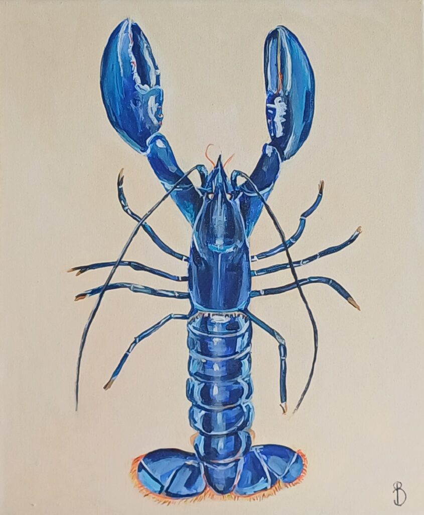 peinture acrylique avec un homard bleu