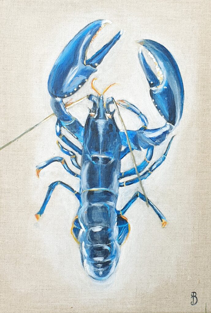 peinture acrylique sur toile de lin d'un homard bleu breton