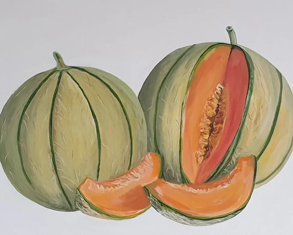 peinture acrylique de melons sur grande toile