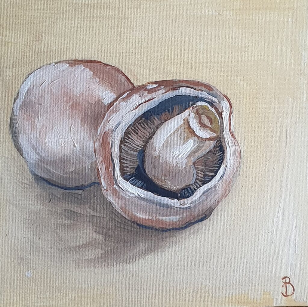 champignons peints sur toile carrée à l'acrylique