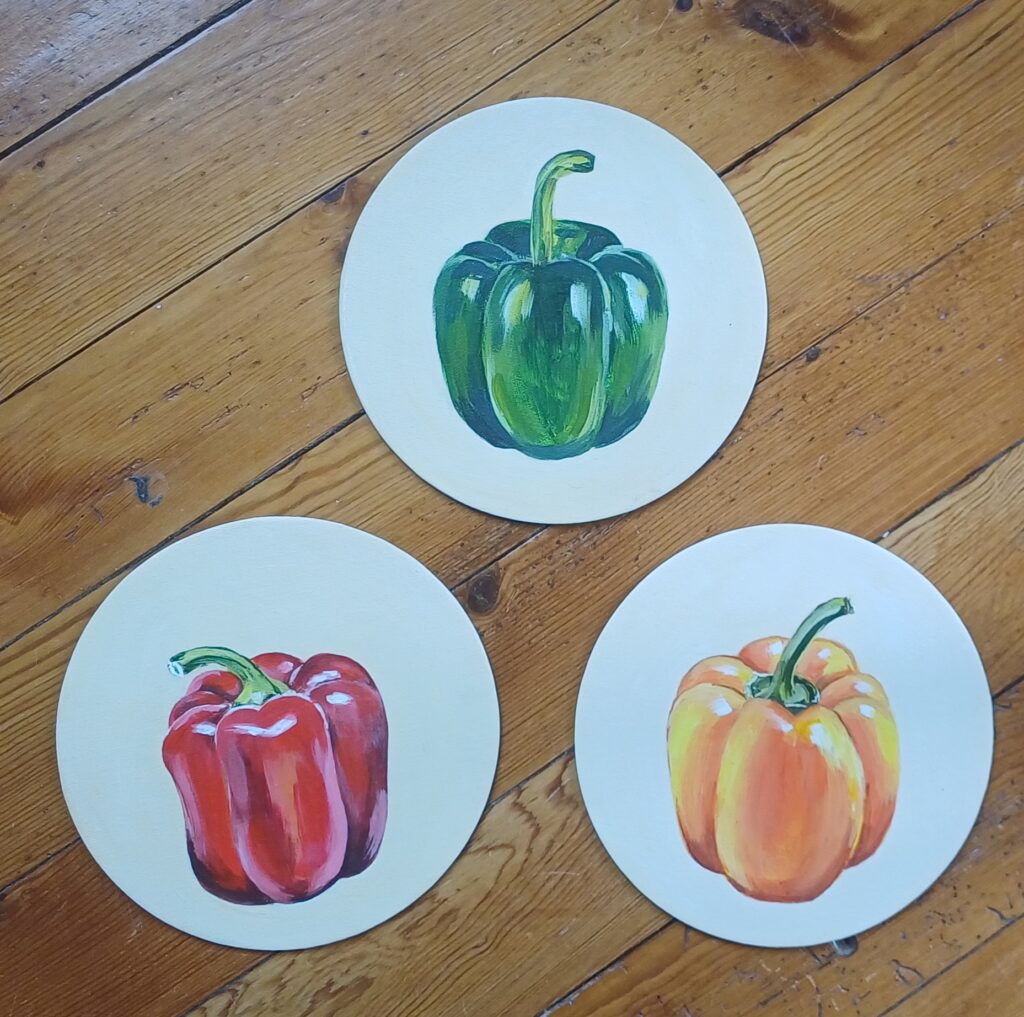toiles de petits poivrons de couleur pour décoration de cuisine