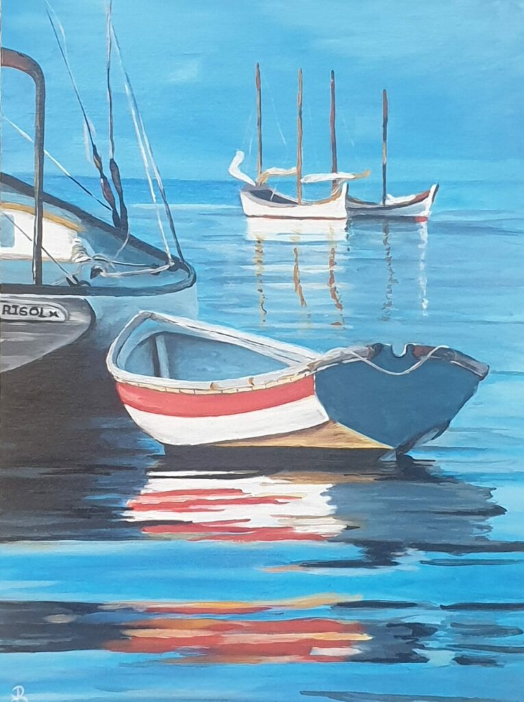 peinture de bateau avec les reflets de l'eau