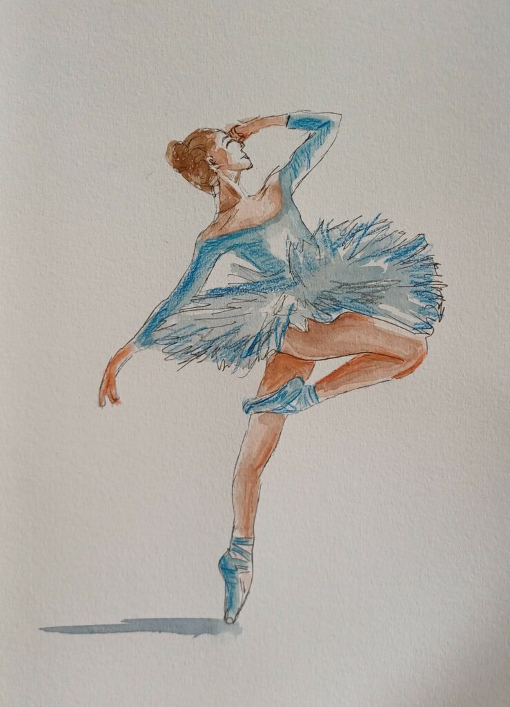 Danseuse pensive bleue à l'aquarelle