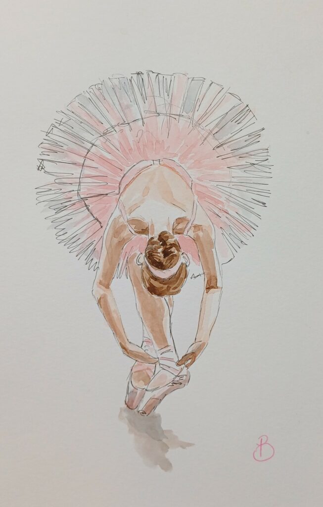 danseuse en tutu rose peinte à l'aquarelle