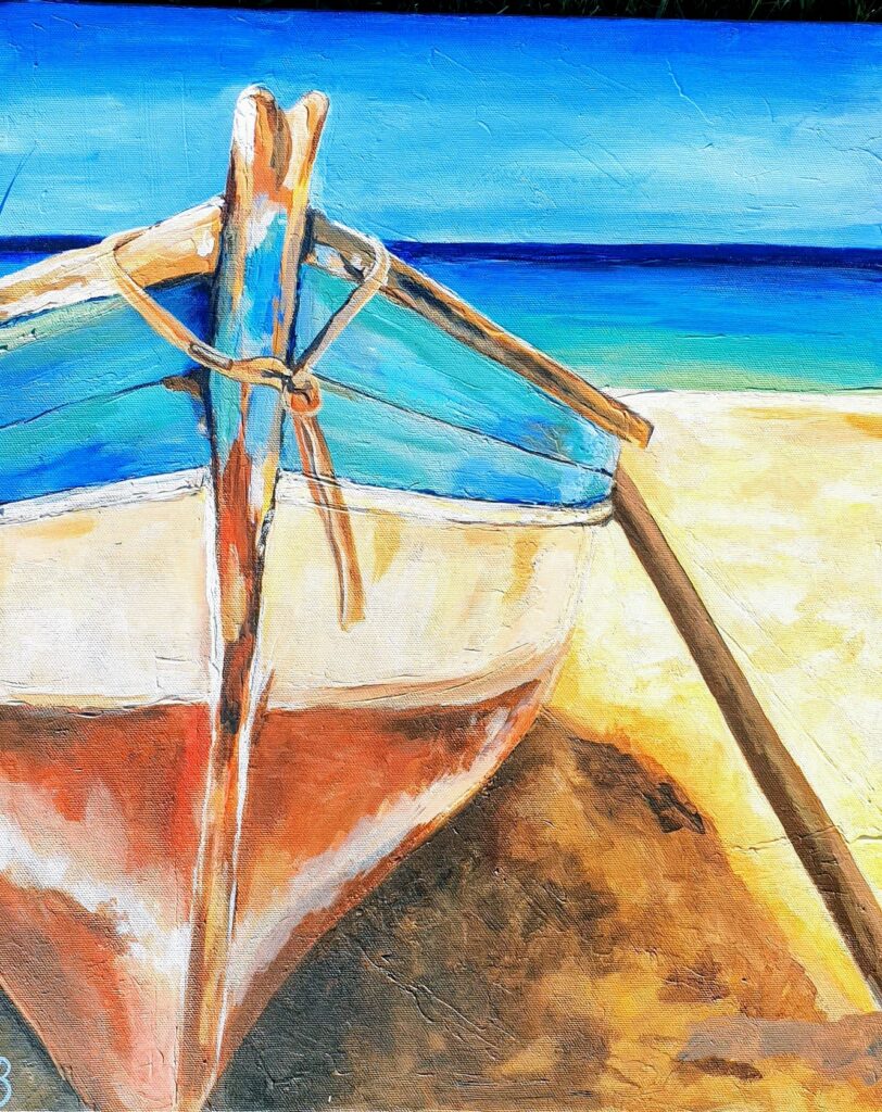 peinture de bateau sur le sable turquoise