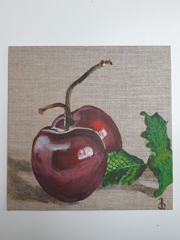 peinture de cerises rouge sur toile