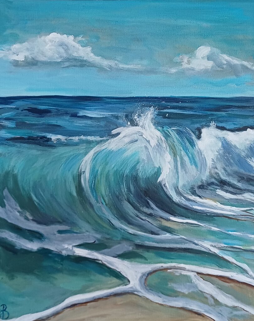 peinture acrylique représentant la mer et les vagues turquoises