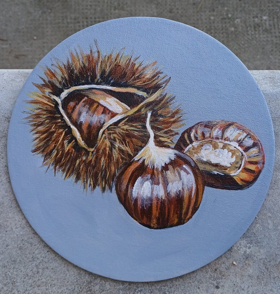 peinture de châtaigne sur toile ronde