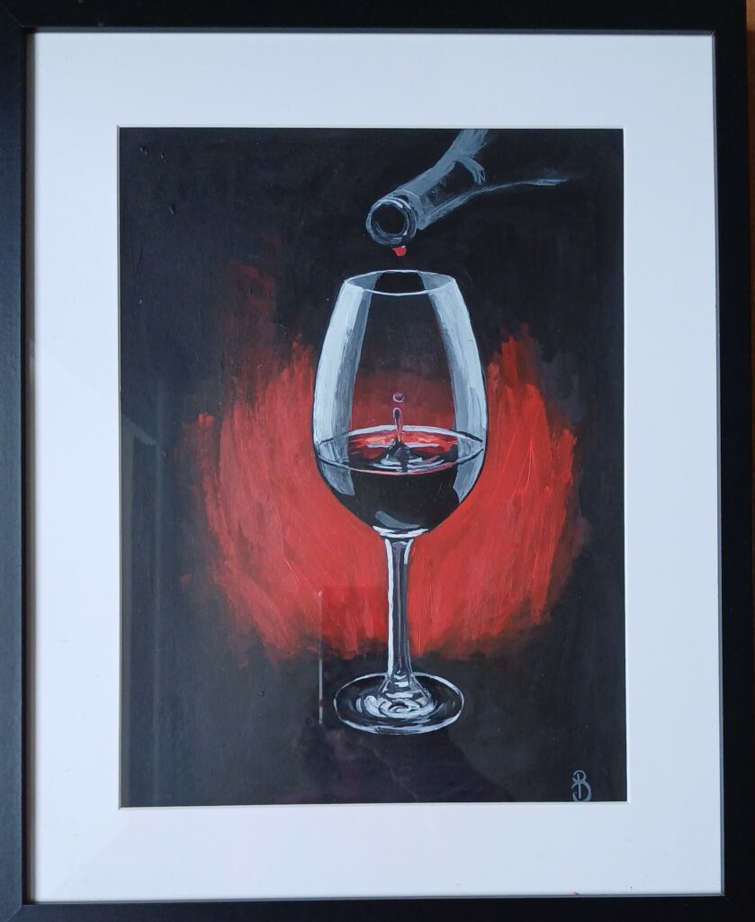 peinture d'un verre de vin sur fond noir