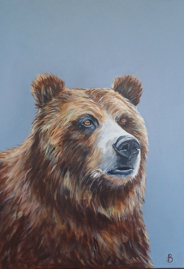 peinture à l'acrylique d'un ours brun marron aux yeux oranges